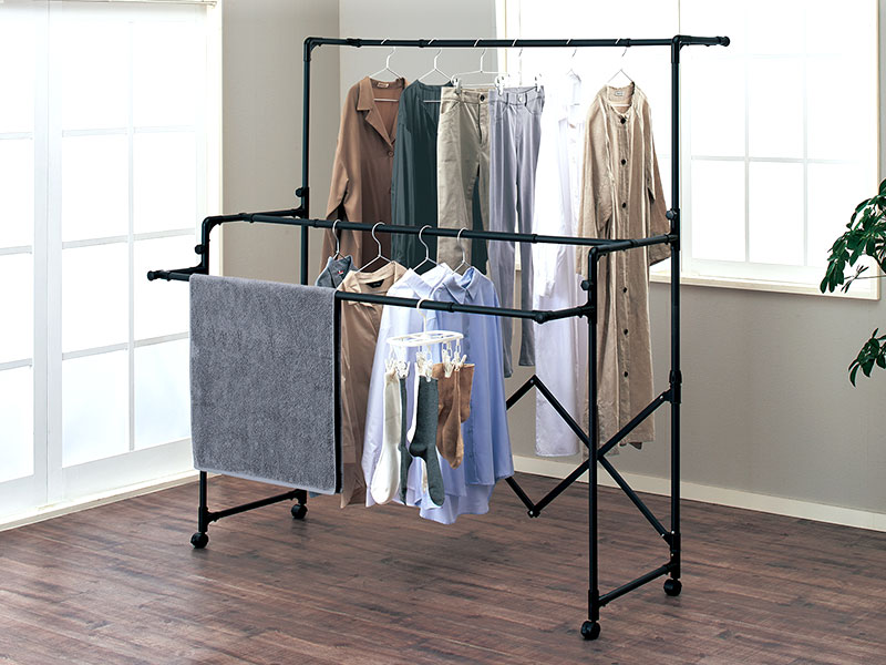 ポーリッシュ ブラック物干し 折りたたみ伸縮多機能物干し PSBK-10